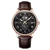 Reloj de Cuarzo para Hombre con Fase Lunar, Esfera Multifunción con Calendario, Correa de Cuero Marrón, Reloj de Pulsera de Vestir para Negocios