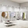 Estante de exhibición para tienda de ropa Estante de exhibición para ropa de mujer Colgador de pared de piso de acero inoxidable Plata cepillada