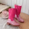 Botas de piel altas de princesa para niña, botas estilo Martin con lentejuelas, estilos de moda otoño/invierno, botas de vaquero western de inspiración étnica y botas altas estilo caballero