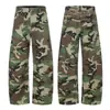 Calças de Trabalho Retas Camufladas Estilo Retro Americano 11Kn para Homens e Mulheres, Calças Cargo Casuais Largas com Patchwork Estampado de Leopardo Moda de Rua