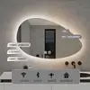 Espejo de Baño y Maquillaje con Forma de Gota de Agua, Luz Ambiental LED, Espejo Inteligente, Llamada Bluetooth, Antivaho, Hora, Temperatura