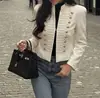 Chaqueta corta estilo europeo y americano con cuello alto, botón vintage y decoración de hebilla dorada, blazer ajustado estilo Chanel, suministro transfronterizo