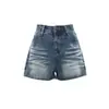 Shorts de Mezclilla Anchos de Pierna Ancha, Plisados, Lavados, Vintage, Estilo Retro Americano, Cintura Alta, Dos Tonos, Versátiles para Mujer, Estilo Nuevo