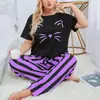 Ropa de Dormir Nueva Transfronteriza Rusa 2024 para Mujer Tallas Grandes Tallas Grandes Estampado de Marca Superior Pantalones Rayados Ropa de Casa