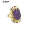 WT-R501 Novo Anel de Festa Ajustável Grande de Obsidiana Natural Ametista com Zircônia Incrustada 18k para Homens e Mulheres