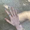 Anillo de Plata con Zafiro Azul Oceánico y Diamantes Apilado, Anillo Abierto de Doble Bola, Anillo Liso Cepillado, Anillo (Mismo Estilo que Xiaohongshu)