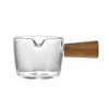 Jarra creativa para café y leche con mango de madera, vidrio de borosilicato alto, para espresso, latte y café italiano, taza medidora pequeña, jarra de leche pequeña, recipiente de leche