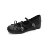 Versión de Piel de Oveja de Zapatos de Ballet para Mujer con Aumento Oculto de Altura, Nuevos Zapatos Mary Jane Estilo Francés con Lazo, Zapatos Planos para el Trabajo