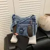 Bolso cruzado de mezclilla retro americano estilo coreano con bloques de color estilo perezoso Bolso de hombro Bolso de mano para el trabajo Compras