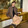 Chaqueta de Primavera y Otoño Americana Retro con Solapa a Cuadros con Costuras Falso Dos Piezas para Hombre con Diseño de Alto Nivel Abrigo de Traje de Béisbol Marca de Moda