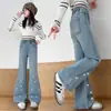 Calça Flare Jeans Nova Primavera 2026 Novo Estilo para Crianças Médias e Grandes Cintura Alta Solta Estilosa Tendência Flare Micro Calça Longa