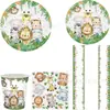 Nuevo Set de Vajilla Desechable de Animales de la Selva Plato de Papel Vaso de Papel Servilleta de Papel Fiesta de Cumpleaños Evento Decoración de Fiesta