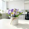 Flor de Simulación Nórdica Cuerda de Cáñamo Maceta Blanca Jarrón 6 Ramas 18 Flores Lirio Planta de Simulación Maceta Decoración del Hogar Maceta de Flores Artificiales