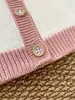 Nuevo Estilo Cárdigan de Punto para Niñas 100% Algodón Puro Otoño y Primavera Suéter Resistente para Niñas con Bordado y Bloques de Color Cárdigan de Punto para Bebé