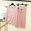 Conjunto de verano nuevo modelo de top sin mangas de modal con volantes y cuello en V y pantalones anchos cropped de cintura alta, conjunto de dos piezas para casa talla grande