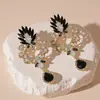 Brincos Geométricos de Flor com Pedras de Diamante Estilo Retro de Luxo Leve Gota d'Água Brincos Elegantes de Alta Qualidade Estilo Corte Francês para Mulheres