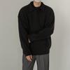 Suéter de solapa retro estilo coreano de otoño e invierno 2024, estilo perezoso para hombre, camisa informal holgada de punto con cuello en V y manga larga.