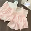 Pijama con Almohadillas para el Pecho para Mujer, Textura de Algodón Nube de Verano, Sensación de Alta Gama, Se Puede Usar Afuera, Pantalones Cortos de Tirantes de Dibujos Animados, Conjunto de Ropa para el Hogar