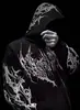 Breathedivinity Marca Americana de Moda Sudadera con Cremallera Otoño e Invierno Estilo Oscuro Sudadera con Capucha Estampado de Calavera Cárdigan