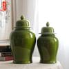 Hogar Esmalte Monocromático Jingdezhen Verde Tarro General Estilo Europeo Tarro de Almacenamiento Decoración Estudio Salón de Negocios Jarrón de Cerámica