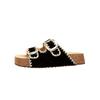 Versão em Couro de Vaca ~ Sandálias Birkenstock com Plataforma e Fivela Trançada para Uso Externo Sandálias Retrô de Uma Tira Chinelos de Praia Femininos