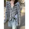 Sudadera a rayas de estilo coreano, juvenil, corte holgado, versátil, cuello semiabierto para mujer, nuevo top de moda casual para otoño 18910