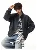 Jaqueta de Couro PU Tie-dye Fosco Harrington Americana Casaco Masculino de Inverno Estilo Rústico Cool Gola Alta Roupa de Motociclista Jaqueta de Casal