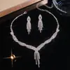 Conjunto de Collar y Pendientes con Borlas de Diamantes Completos Transfronterizo para Mujer, Ropa de Noche de Alta Gama, Lujo Ligero, Pendientes y Collares Elegantes