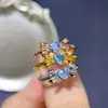 Anillo de Topacio Azul Natural Estilo Lazo con Diseño Tridimensional, Anillo Vintage para Mujer, Dulce y Ajustable, Envío Directo de Una Pieza