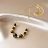 Colar de Contas Olho de Tigre Melanóide Luxo Leve Toque de Alto Padrão Corrente para Clavícula Fashionable Individual Versátil Senso de Design Colar para Mulheres