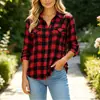 Camisa a Cuadros para Mujer de Estilo Nuevo Transfronterizo Europeo y Americano, Manga Larga, Cuello Solapa, Casual, Holgada, con Bolsillo, Top, Ropa de Abrigo