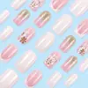24 Piezas de Parches Blancos Largos para Manicura Más Vendidos, Parches Suaves de Flor para Uñas, Uñas Postizas Wearables Largas con Polvo de Brillo