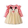 Vestido Infantil Outono e Inverno Estampa de Veado Cartoon Manga Longa Saia Tutu de Tule Venda Direta da Fábrica Vestido Infantil de Natal