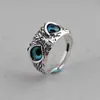 Anillo nuevo de aleación vintage de búho de ojos azules, joyería ajustable para mujer, venta al por mayor desde el fabricante
