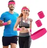 Conjunto de 3 Faixas de Cabeça e Faixas de Suor de Algodão para Corrida Ciclismo Yoga Esportes Pulseira de Pulso Faixa de Cabelo Faixas Suor Atlético Absorção de Umidade
