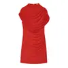 Vestido Mini Bodycon de Malha Plissada com Gola Alta, Sem Mangas, Acinturado, Emagrecedor, Estilo Pura Sedução, Vestido Hot Girl Slim-Fit, Atacado em Estoque