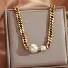 Moda Europea y Americana Venta Caliente Transfronteriza Perlas Grandes y Pequeñas Cadena Cubana Gruesa de Acero Inoxidable Collar Sencillo Joyería para Mujer Venta al por Mayor