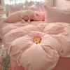 Algodão Puro Algodão Lavado Conjunto de Quatro Peças para Cama Estilo Princesa Dormitório Estudantil Capa de Edredom de Algodão Lençóis de Cama Conjunto de Três Peças Cama Lençóis de Cama Roupa de Cama