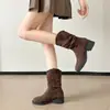 Botines Retro Western con Pliegues para Mujer, Nuevos Botines Cortos de Moda Estilo Británico 2026 para Mujeres Bajitas