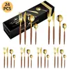 26 Nuevos Modelos de Juegos de Cubiertos de Acero Inoxidable Transfronterizos con Mangos de Imitación de Madera y Cuchillos, Tenedores y Cucharas de Cola Puntiaguda, Adecuados para Regalos de Hotel