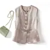 Chaleco Blazer de Acetato Lujo Ligero para Mujer, Nuevo Verano 2026 Delgado sin Mangas Cuello Redondo Chaleco Corto