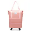 Mochila com rodas multidirecionais de grande capacidade, bolsa de viagem dobrável de três camadas, mala de bagagem, bolsa de armazenamento expansível para viagens curtas para estudantes