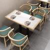 Mesa de comedor de mármol con borde de madera maciza y placa de roca artificial rectangular, suministro directo de fábrica.
