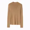 Top de Lana Fina de Nueva Zelanda Lavable a Máquina para Mujer, Cuello Semi Alto, Manga Larga, Textura de Canalé, Top de Punto Ajustado