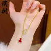 Collar Colgante de Doble Calabaza de Unicornio Incrustado con Circonita para Mujer, Lujo Ligero, Cadena Clavicular de Gama Alta, Accesorio de Cuello de Moda, Exquisito, Versátil
