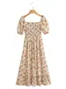 Ahora 2024 vestido de verano para mujer estilo europeo y americano con cuello cuadrado estampado de flores de manga corta 23030