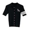 TEMPO RESPIRAR senhoras tb manga curta verão peito filhote bordado vermelho branco azul peito polo gola cardigan