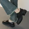 Zapatos de Cuero para Mujer Estilo Británico Retro 2026 Primavera y Otoño Nuevos Mocasines de Suela Gruesa Puntera Redonda con Tacones Gruesos y Cierre de Velcro