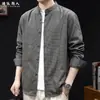 Elegante camisa de espiga con cuello mao para hombre, nueva camisa casual de manga larga con textura vintage para otoño 2026, talla grande