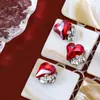 Arte de Uñas Rojo Ancla con Pedrería Producto Terminado Año Nuevo Rojo Súper Brillante Forma de Hacha Grande Grueso Ovalado Corazón Torcido Decoraciones de Uñas con Pedrería